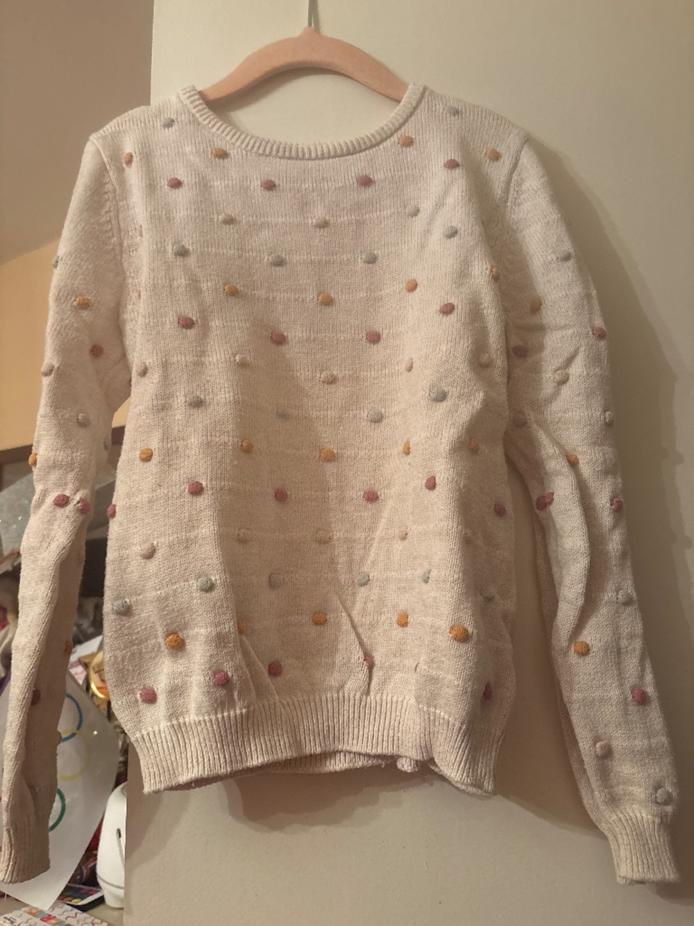 H&M Creme sweater with multi-colored polka dots size 5T-6